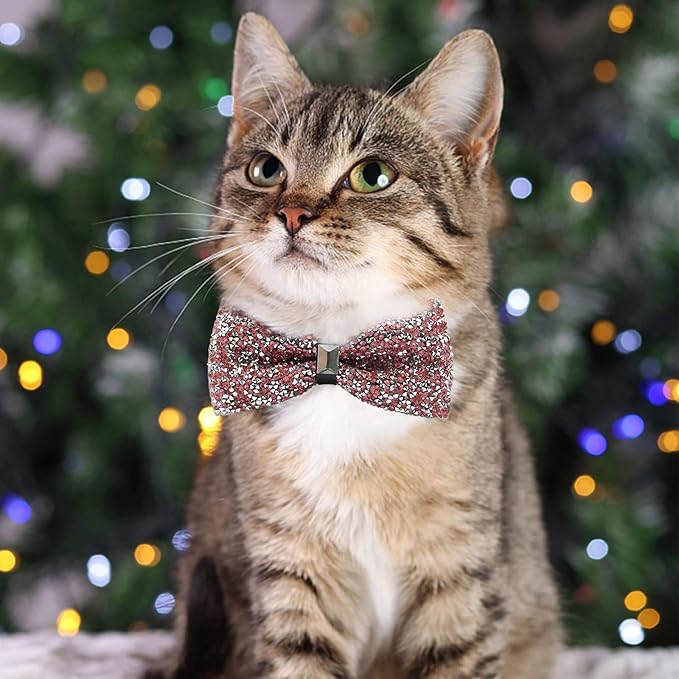 Crystal Pet Bowties, 10 PCS Adjustable Dog Collar Attachment Rhinestone Bling Bowties, Pet Collar Charms Accessories, Birthday Gift for Big Cat Puppy Small Medium Dogs(Small)