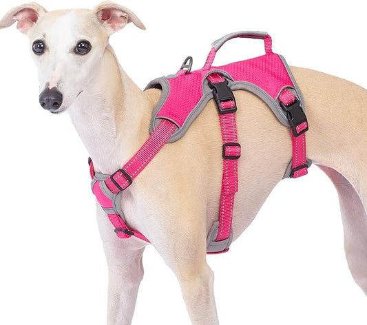 Escape Proof Dog Harness, Escape Artist Harness, Reflective Dog Harness with Handle, Durable,Adjustable Vest for Small Medium Large Dogs Walking, Training, and Running Gear(Rose Red, L)