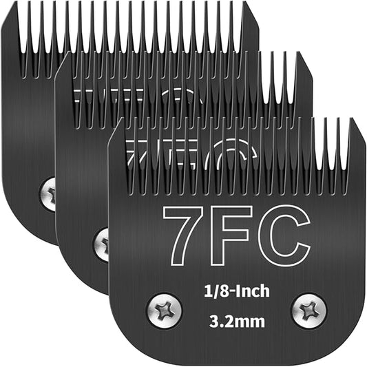 7FC Detachable Pet Dog Grooming Blades, Compatible with Ainds, Oster A5, Wahl KM-10 and Other Series Clippers, Size: 7FC Blade 1/8-Inch 3.2mm Cut Length. Black-3Pcs.