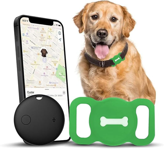 Smart Pet Tracker, Dog Tracker with Black Collar Holder, Smart Tag for Seamless Location Tracking, No Monthly Fee, MFi Certificated, Work with Find My, No GPS Tracker, iOS Only (Green)