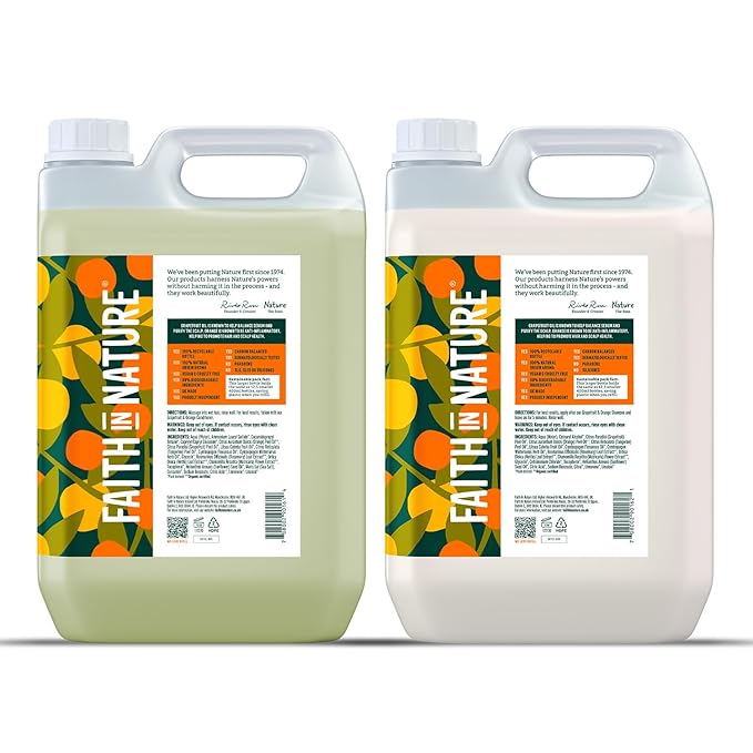 Faith In Nature Natural Shampoo & Conditioner Set - Vegan & Cruelty Free, No SLS or Parabens - 2 x 169 fl oz Value Bundle Pack, Grapefruit & Orange