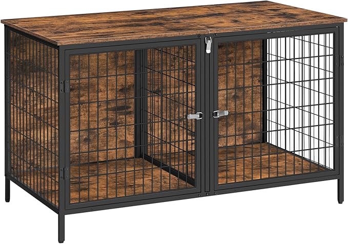 Dog Crate Furniture for 2 Dogs, 43.3" Dog Kennel with Removable Divider, Heavy Sturdy Dog Furniture Style Double Cage for Small Medium Dog, Indoor Pet House End Table, Rustic Brown DCHR1201