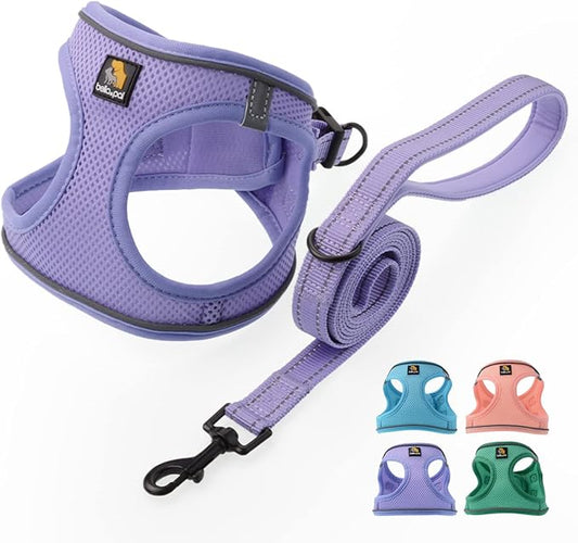 BELLA & PAL Puppy Harness with Leash Set, Dog Harness for Small Dogs No Pull, Dog Leash for Small Dogs, Step in Harness for Extra Small Dogs, Purple Lavender Harness, M