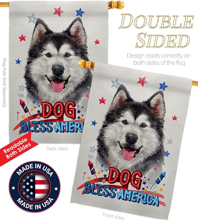 Breeze Decor Patriotic Siberian Husky Garden House Flag-Kit Dog Puppy Spoiled Paw Canine Fur Pet Nature Farm Animal Creature Decoration Banner Small Yard Gift Double-Sided, Made in USA