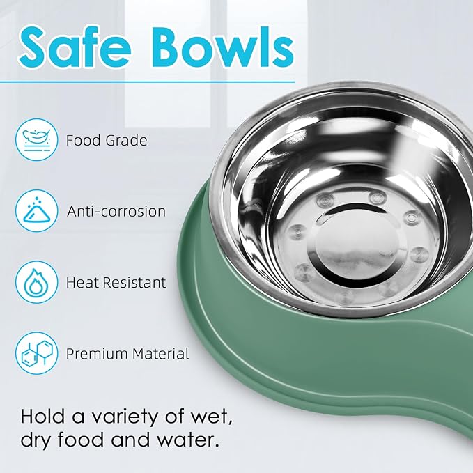 Dog Bowls Large Double Dog Water and Food Bowls Stainless Steel Bowls with Non-Slip Resin Station, Pet Feeder Bowls Food Dish for Small Medium Large Dogs Cats