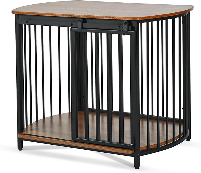 Merax 31.5" Furniture Style Dog Crate for Small and Medium Dogs, Wooden Cage Indoor Kennel Furniture, Modern Dog Crate End Table with Double-Doors, Brown