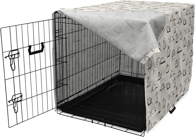 Lunarable Pet Dog Crate Cover, Funny Cat Characters Sketch Art Style Friendly Playful Kitties Lazy Fluffy Animals, Easy to Use Pet Kennel Cover for Cats & Medium Dogs, 30 Inch, Beige Black