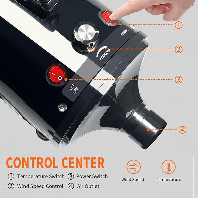 High Velocity Professional Dog Grooming Dryer,Adjustable Temperature and Speed Hair Dryer for Pets with 4 Nozzles