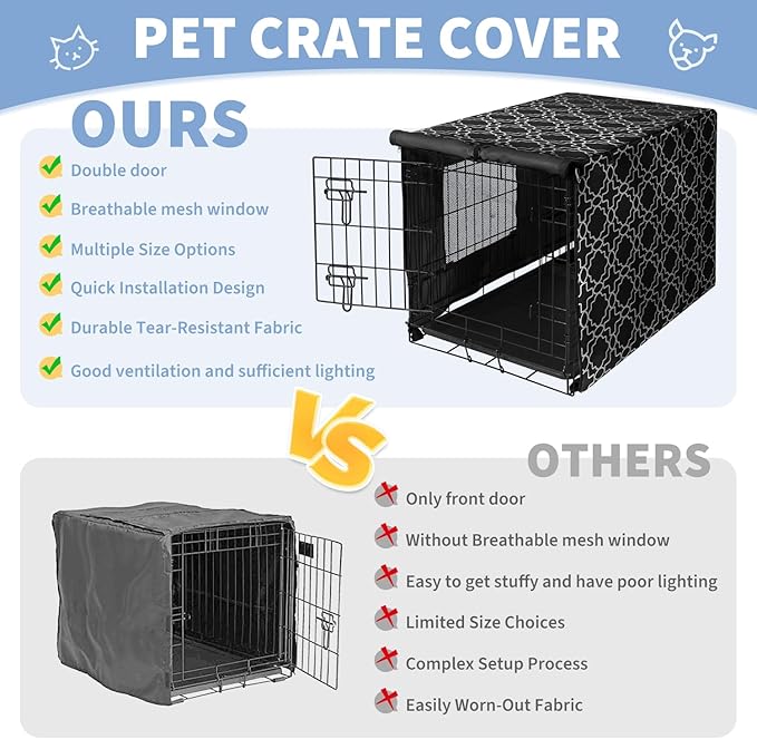 X-ZONE PET 48" Dog Crate Cover for Indoor/Outdoor - Heavy Duty Polyester Pet Kennel Cover Fits for Wire Dog Cage Black Print
