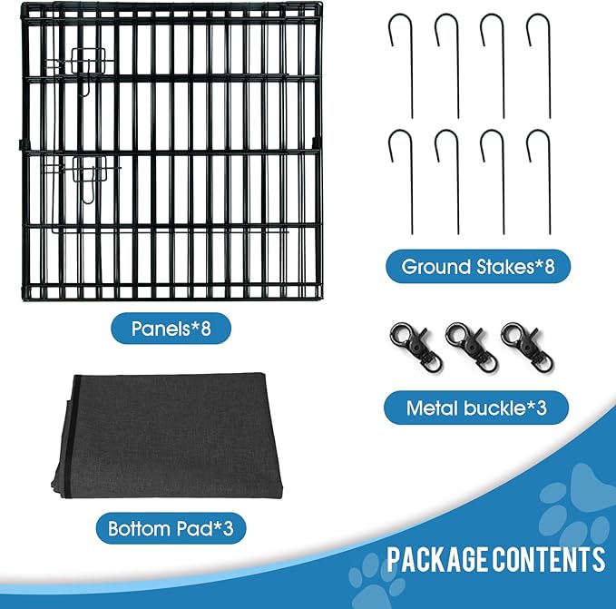 Artmalle Puppy Pet Playpen 8 Panel 24 Inch Indoor Outdoor Metal Portable Folding Animal Exercise Dog Fence Ideal for Pet Animals Dog Cat Rabbit Breed Puppy with Bottom Pad (Black with Bottom pad)