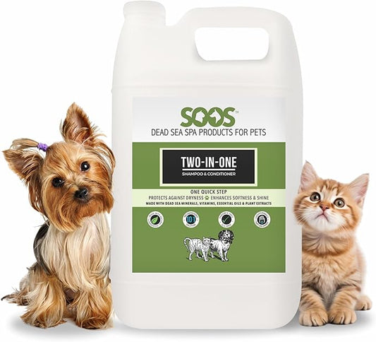 Soos Pet Shampoo and Conditioner Natural Dead Sea Minerals Two-in-One Deeply Absorbing with Vitamins Essential Oils Natural Ingredients Antiba-cterial for Dogs and Cats (4L)
