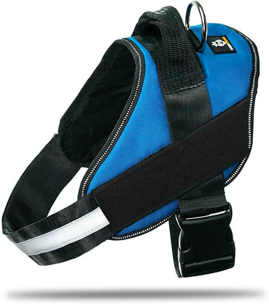 Non Pull Dog Harness with Patch Panels and Handle, Adjustable, Reflective, No Choke, Heavy Duty Easy On Service Dog Vest Harnesses for Medium Large Small Sized Dogs - Blue, 2XL