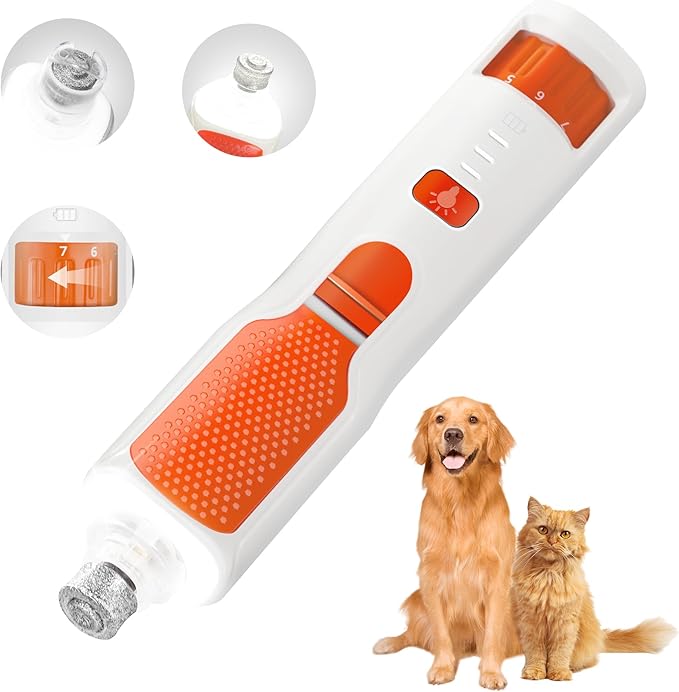 7-Speed 360° LED Strong Light Dog Nail Grinder Quiet Cat Nail Grinder Dog Nail Trimmers for Large Medium Small Dogs Cats Pets Claw Trimmer Quick Dog Nail Clipper