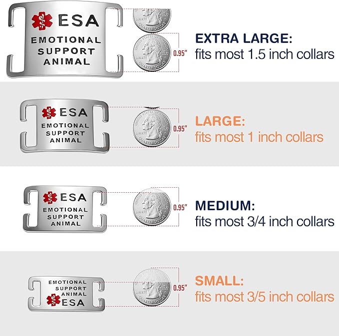 No Noise Stainless Steel K9 ESA Dog Tags, Slide on Dog Collar or Harness Quickly and Securely – PVD Gold/Extra Large