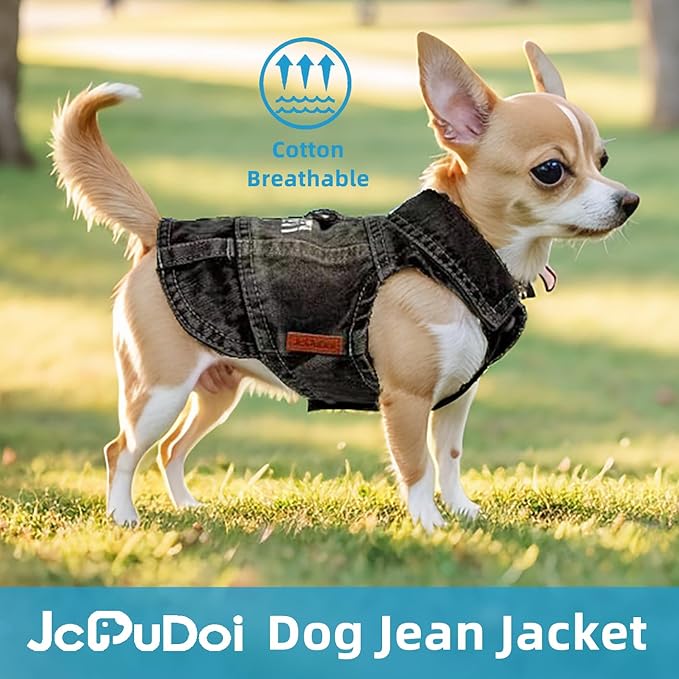 Dog Jeans Black Security Jacket Denim Pet Coat for Puppy Small Dogs Cotton Classic Overalls Male Cat Costumes Sleeveless Washed Vest Clothes Outfit T-Shirts（Large）