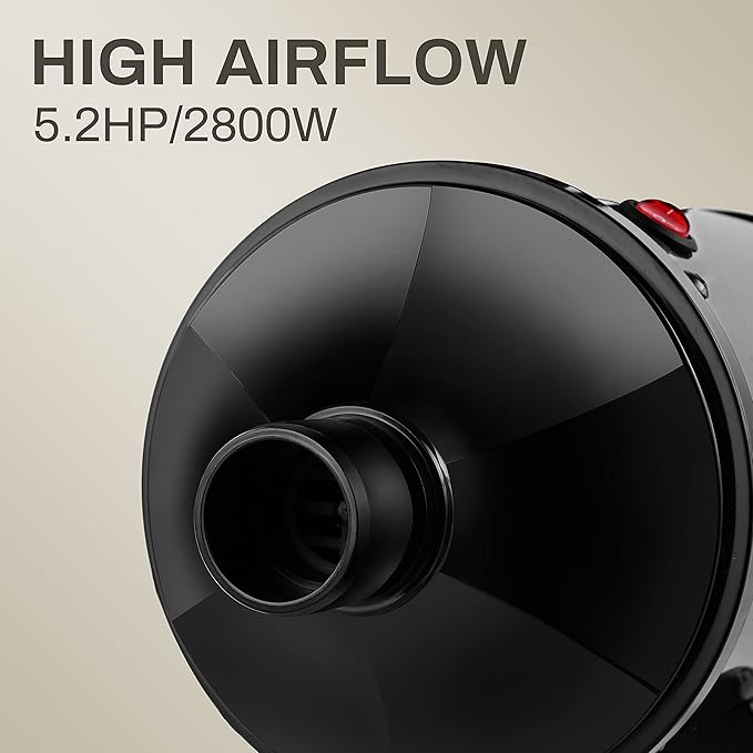 Pet Dryer, 3.8HP/2800W High Velocity Professional Pet Dryer with Heater,Pet Grooming Dryer with Stepless Speed Regulation,4 Different Nozzles,Suitable for Pet Hair Drying and Grooming