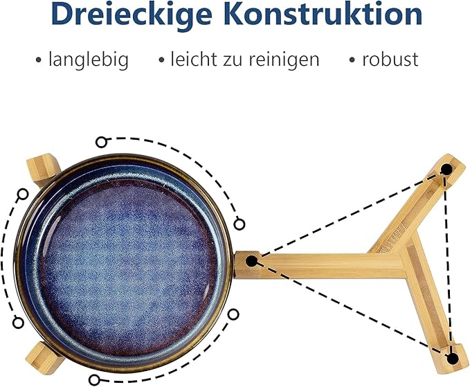 SPUNKYJUNKY Ceramic Dog and Cat Bowl Set with Wooden Stand, Modern Cute Weighted Food Water Set for Small Size Dogs (13.5OZ) & Medium Sized Dogs (28.7OZ) & Cats (1.7 Cups, 2 × Starry Blue)