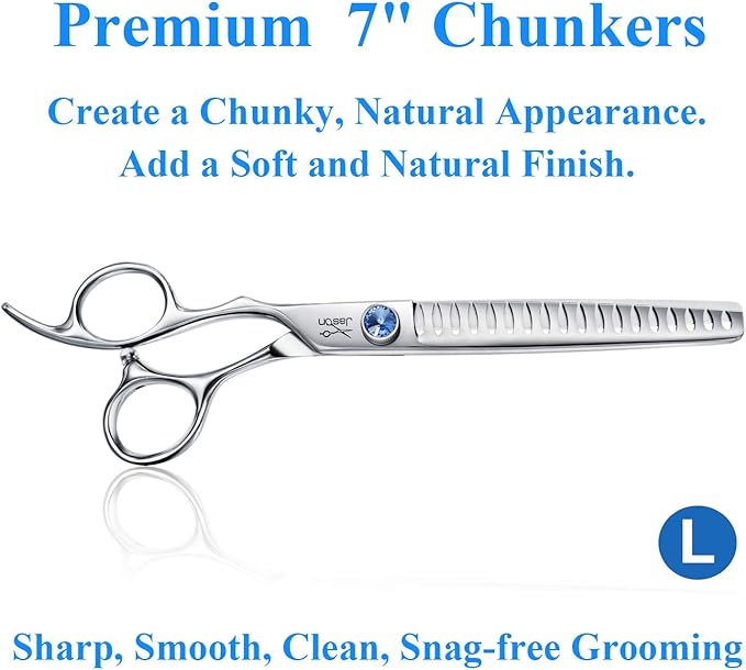 JASON Left Handed 7" 18-Tooth Texturising Dog Grooming Chunkers Scissor, Ergonomic Cats Grooming Shears Pets Trimming Kit with Offset Handle, Sharp, Comfortable Shear