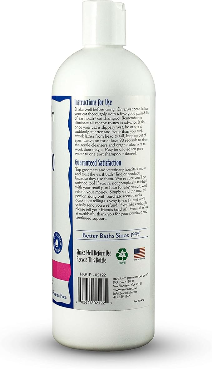 earthbath, Hypoallergenic Cat Shampoo - Fragrance Free Cat Shampoo for Allergies and Itching, Made in USA, Cruelty Free Cat Wash, Gentle & Soothing Kitty Shampoo - 16 Oz (2 Pack)