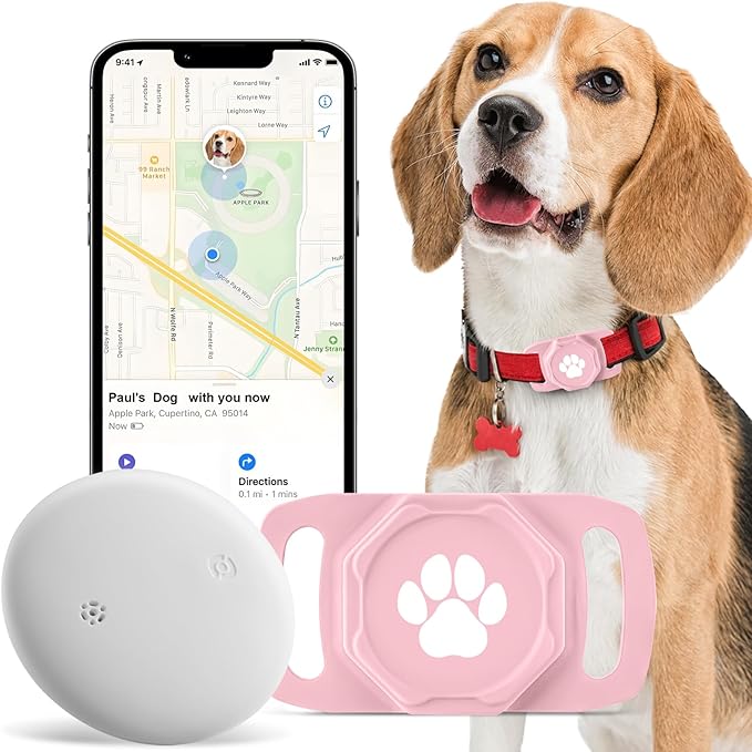 Smart Pet Tracker for Collar - Dog Tracker Pet Location Tracker with Holder, No Monthly Fee, Compatible with Apple Airtag Find My (iOS Only), Anti-Lost Tracking Device for Pets, Luggage, Bag Straps