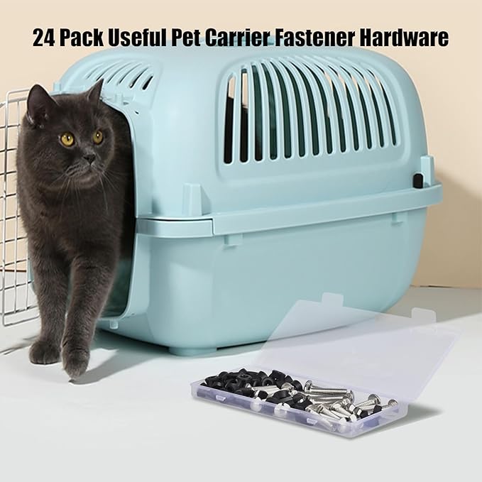 Pet Carrier Fasteners Kennel Replacement M6 Bolts and Butterfly Nuts for Plastic Cat Crate and Dog Crate Dog Kennel Accessories Cat Cage Carrier Parts (24 Set)