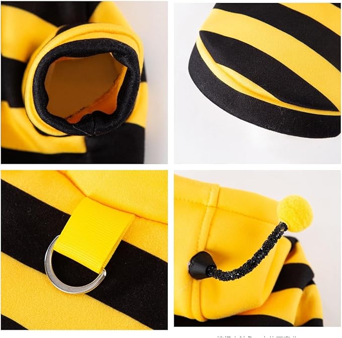 Selena Cat Bee Antennae Costume Hoodies Cute Bee Stripes Dog Kitten Puppy Pet Apparel (X-Large,Yellow&Black)