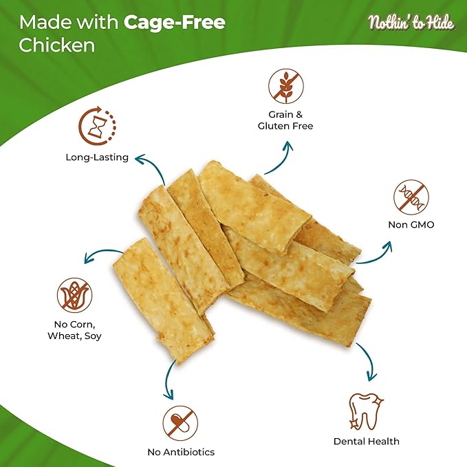 Fieldcrest Farms Nothin to Hide Flip Chips Dog Chews - Natural Rawhide Alternative Treats for Dogs, Collagen Based Snack for Moderate Chewers Up to 35lbs, Chicken Flavor - 2 Packs (16 Chips)
