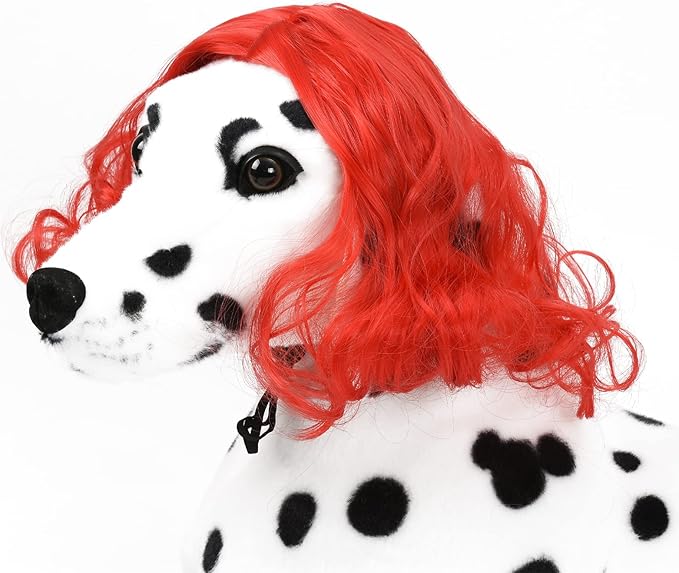 Funny Dog Cat Cosplay Wig for Halloween, Christmas, Parties, Festivals - Pet Wigs for Small, Medium and Large Dogs (Wine Red)