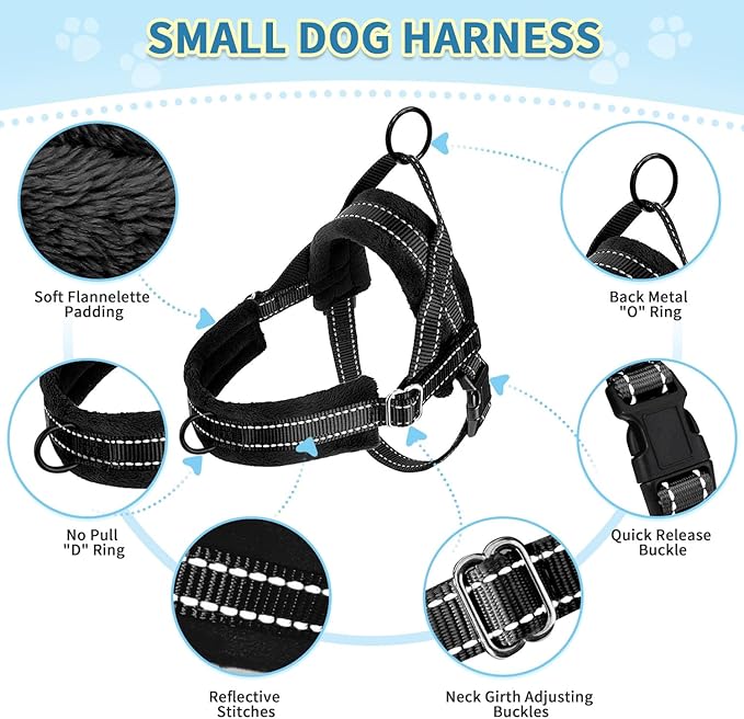 SlowTon No Pull Small Dog Harness and Leash Set, Puppy Soft Vest Harness Neck & Chest Adjustable, Reflective Lightweight Harness & Anti-Twist Pet Lead Combo for Small Medium Dogs (B-Front Clip,XXS)