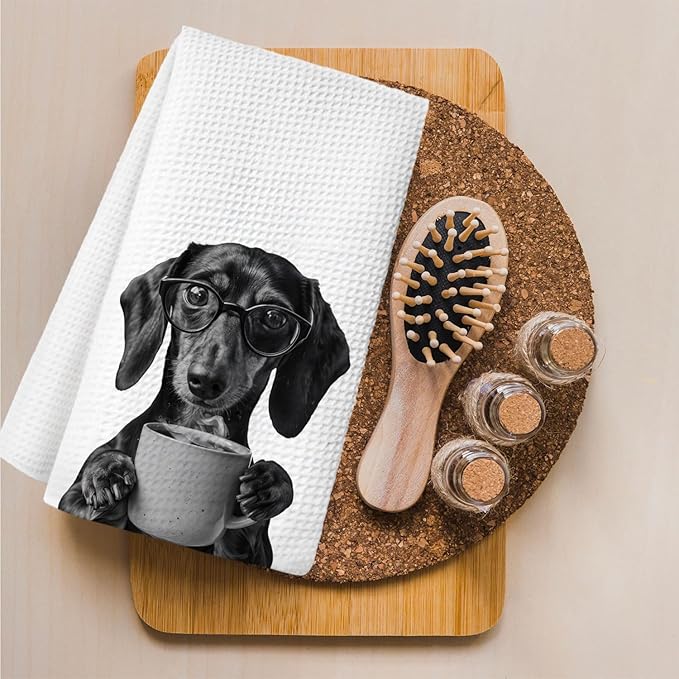 Coffee Dachshund Kitchen Towels, Gifts for Dachshund Lovers Dish Towels for Kitchen Drying, Weiner Dog Gifts for Women Hand Towels for Bathroom, 16x24 Inch