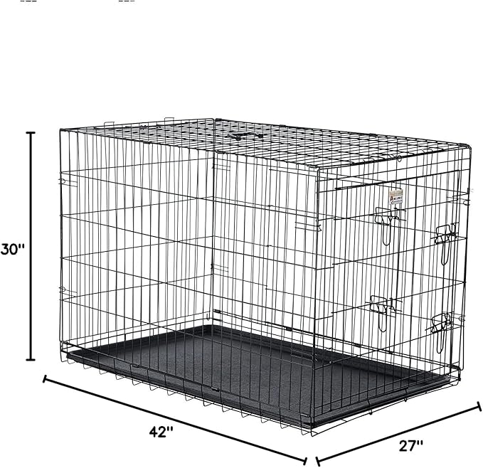 Pet Trex 42" Folding Pet Crate Double Door Kennel Wire Cage for Dogs, Cats or Rabbits