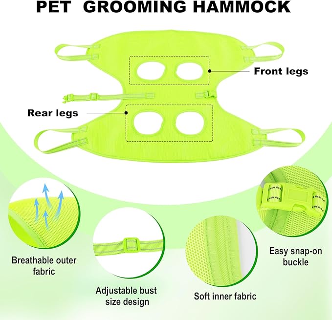 Dog Grooming Hammock Harness for Cats Dogs, Dog Grooming Harness with Pet Nail Clipper Trimmer, Dog Hanger Sling Trimming Clipping Nails (Small, Green)