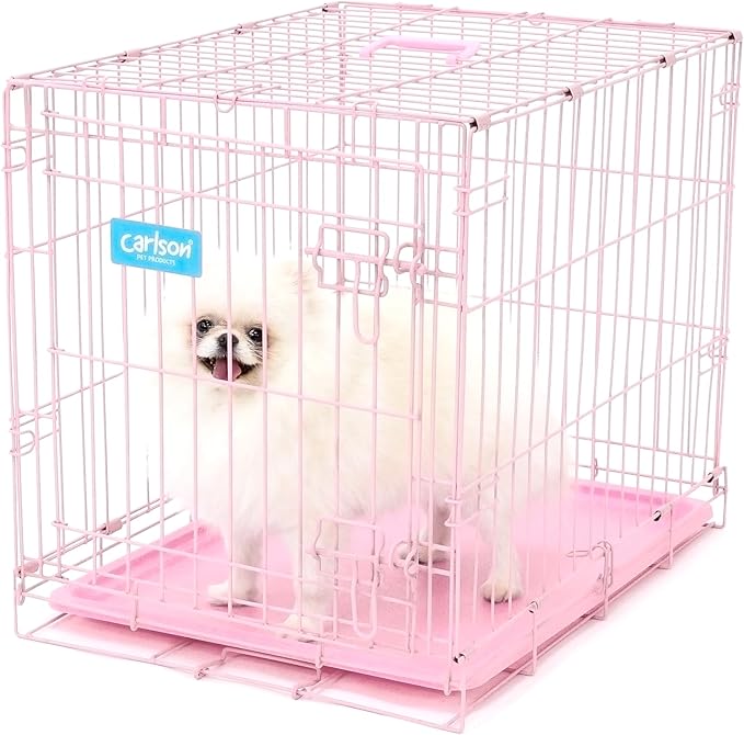Carlson Pink Secure and Compact Single Door Metal Dog Crate, Small