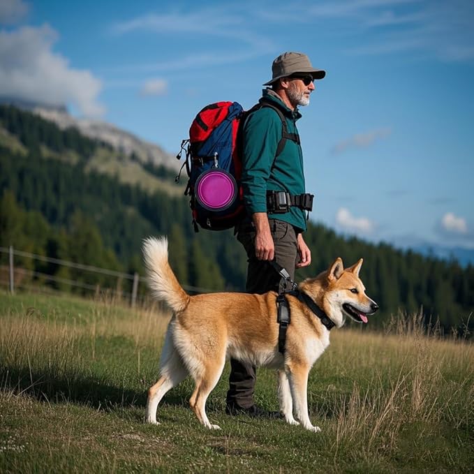 Dog Bowl Pet Collapsible Bowls, 2 Pack Collapsible Dog Water Bowls for Cats Dogs, Portable Pet Feeding Watering Dish for Walking Parking Traveling with 2 Carabiners (Pink+Purple, Medium)