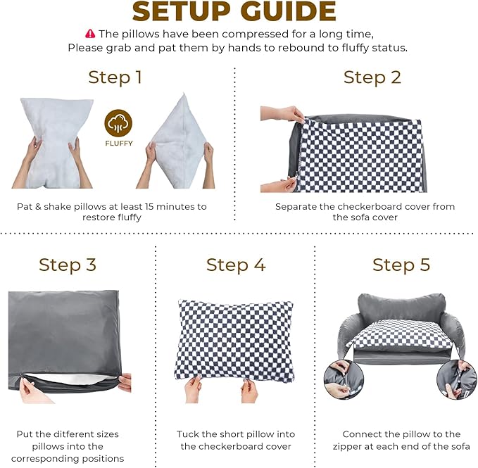 BurgeonNest Cat Couch Bed & Dog Sofa Bed for Small Dogs & Cats up to 15lbs, Double Layer Cushion Extra Comfort, Leather & Plush Material Scatch-Resistant, Waterproof, Grey