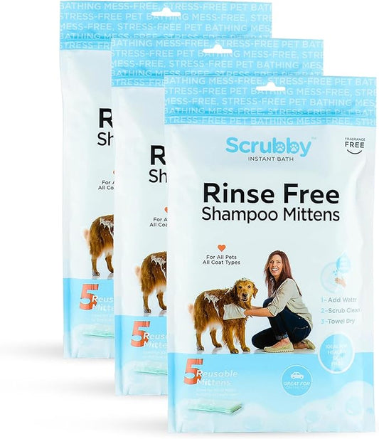 No Rinse Pet Wipes, Rinse Free Shampoo Mittens for Dogs and Cats, Bath Wipes for Bathing and Washing Pets, Hypoallergenic No Rinse Wash Mitt for Grooming, Lather Wipe Dry - 15 Pack