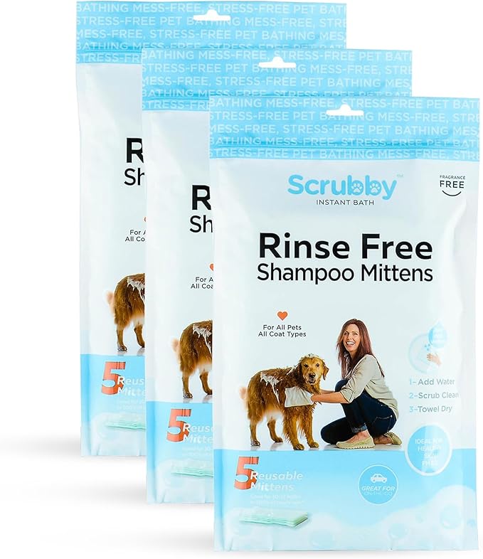 No Rinse Pet Wipes, Rinse Free Shampoo Mittens for Dogs and Cats, Bath Wipes for Bathing and Washing Pets, Hypoallergenic No Rinse Wash Mitt for Grooming, Lather Wipe Dry - 15 Pack