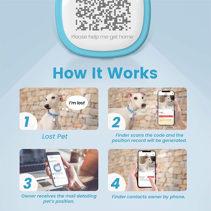 Pawaii QR Code Pet ID Tag, Silent Silicone Dog ID Tag, Modifiable Pet Online Profile, Free Online Pet Page Emergency Contact, Scan QR Receive Instant Pet Location Alert Email, 1Pack (Sky Blue)