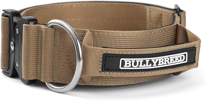 BULLYBREED Premium Dog Colar with Handle, Heavy Duty Dog Collar, Tactical Dog Collar, Quick-Release Metal Buckle, Thick Dog Collar, Dog Collar for Medium Dogs, Dog Collar for Large Dogs (Tan, Large)