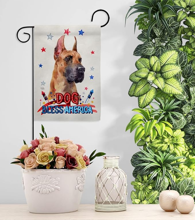 Breeze Decor Patriotic Fawn Dane Garden House Flag-Kit Dog Puppy Spoiled Paw Canine Fur Pet Nature Farm Animal Creature Decoration Banner Small Yard Gift Double-Sided, Made in USA