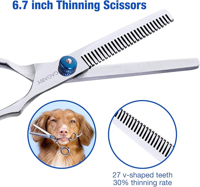 Dog Grooming Scissors Kit with Safety Round Tips,6 in 1 Professional Dog Scissors for Grooming, 4CR Stainless Steel Pet Grooming Shears for Dog, Cat, Blue