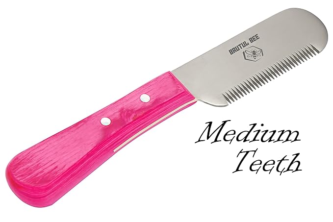 Bee Dog Grooming Coat Stripping Knife Stripper Trimmer Tool Wooden Handle Knives Set of 3 With Stainless Steel Blade Non-Slip Tools for Dogs - Right Handed (PINK)