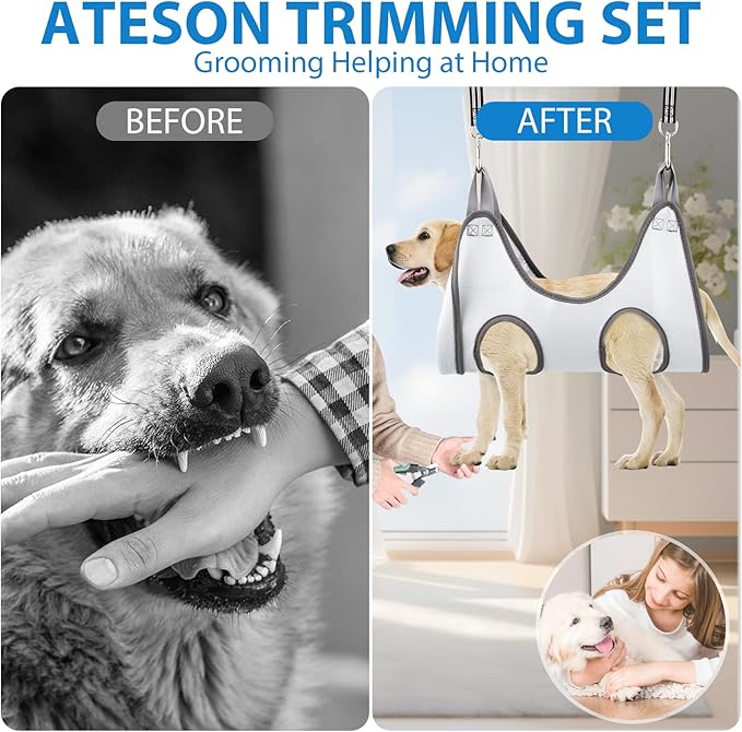 Pet Grooming Hammock Harness for Small Dogs & Cats Nail Trimming, Dog Sling for Cutting Nails, Dog Hanging Holder Hanger with Nail Clippers, Nail File, Scissors