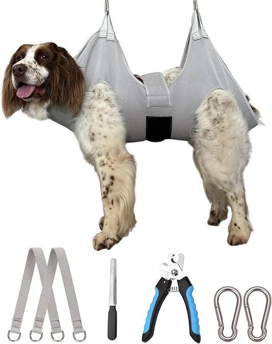 Dog Grooming Hammock Hanging Harness for Nail Trimming,X-Large Dog Grooming Sling with Thick Neck Support,Gray Dog Holder for Pet Grooming