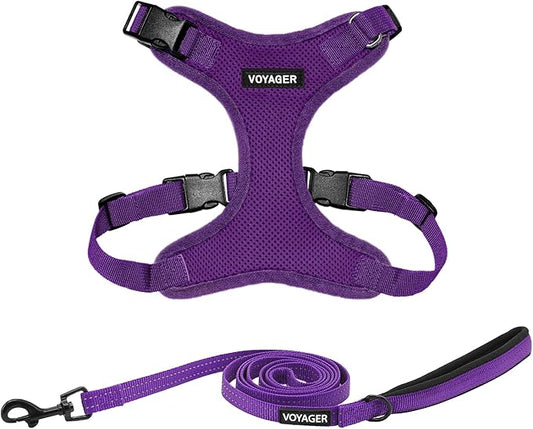 Voyager Step-in Lock Dog Harness w Reflective Dog Leash Combo Set with Neoprene Handle 5ft - Supports Small, Medium and Large Breed Puppies/Cats by Best Pet Supplies - Purple, XL
