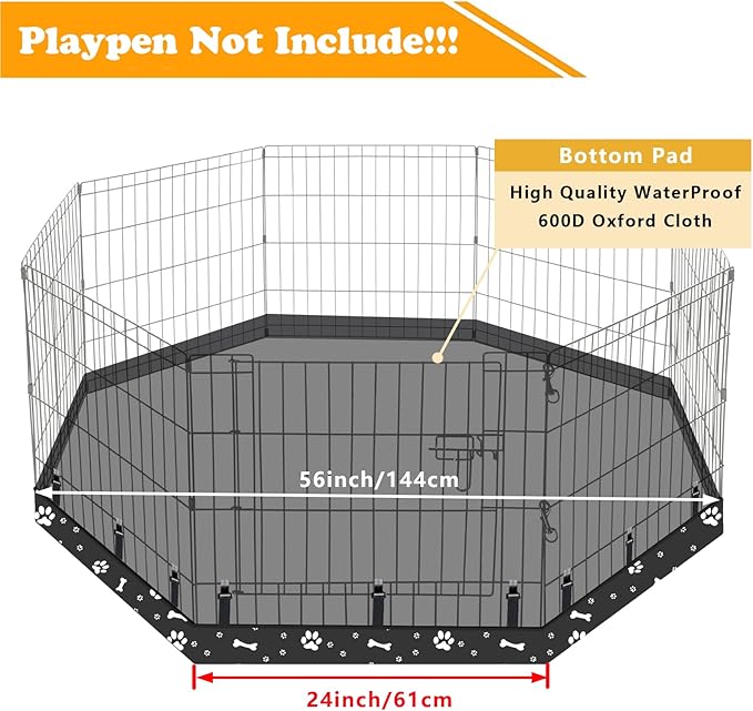 Dog Playpen Bottom Pad Fits for 24 Inch 8 Panels Regular Octagon Metal Exercise Pet Playpen, Dog Crate Pad Puppy Playpen Pad. (Note: Playpen Not Included) -Black