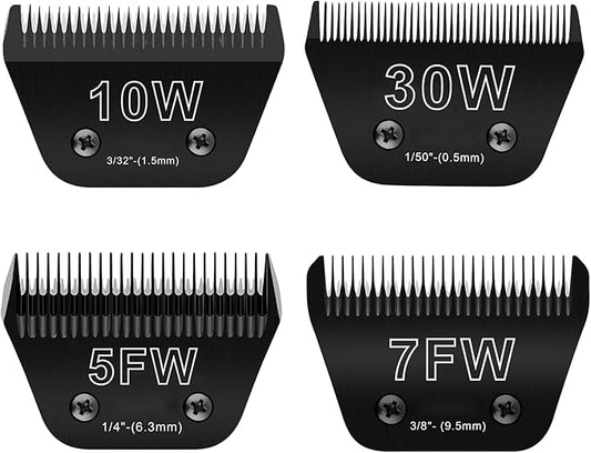 4PCS Wide Blades for Dog Grooming Blades Compatible with Andis Dog Clippers,Dog Clipper Blades Compatible with Oster A5,Wahl km10 Dog Clippers,Stainless-Steel Blade Sharp,Size:10W+30W+5FW+7FW