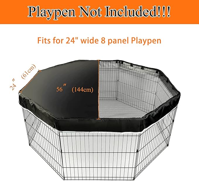 PJYuCien Dog Playpen Bottom Pad + Top Cover,Fits 24 Inch 8 Panels Regular Octagon Metal Exercise Pet Pen,Black (Note:Playpen Not Included !!!)