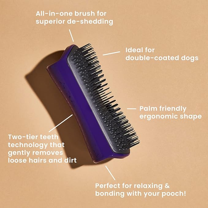 Pet Teezer by Tangle Teezer De-Shedding Dog Grooming Brush, Dry Brush or Dog Bath Brush for Wet or Dry Fur, Large, Purple & Gray