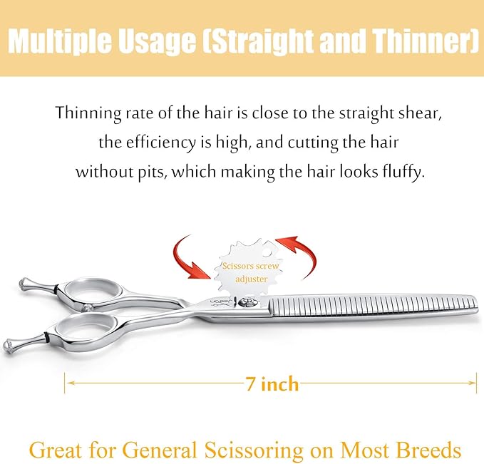 JASON 7" Dog Grooming Scissors, Combines Cutting, Thinning, Blending and Texturizing Features, Reversible Pet Trimming Shears, JP 440C (40-teeth, Silver)
